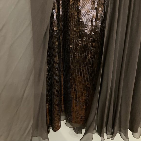 Nearly New ELIE TAHARI Brown Sequinned Dress With Silk Chiffon Overlay, size 8 - Picture 8 of 8
